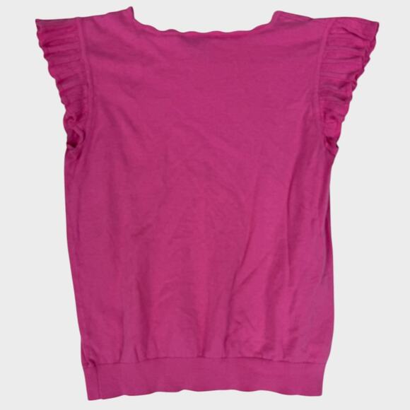 Ann Taylor LOFT Outlet Small Pink Cap Sleeve Ruffle Sweater Scallop Neckline - Picture 7 of 10
